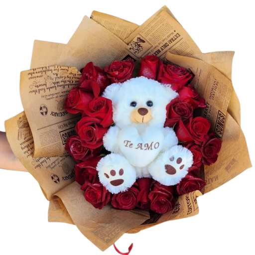 Ramo rosas importadas de ecuador y peluche te amo